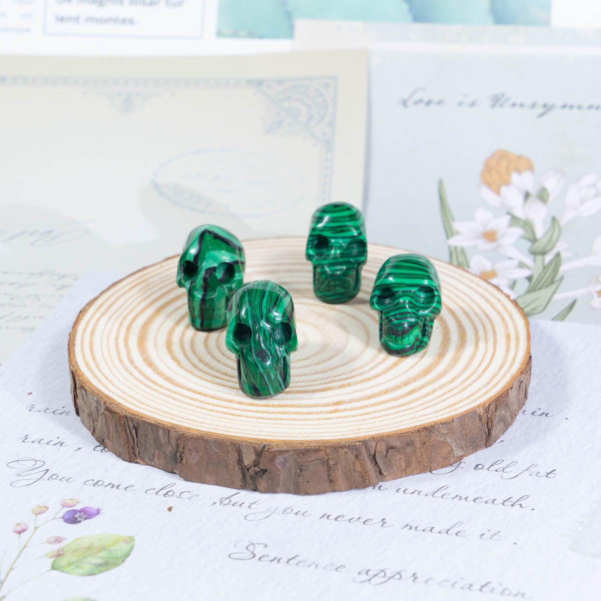 1-Inch Malachite Skull In Bulk