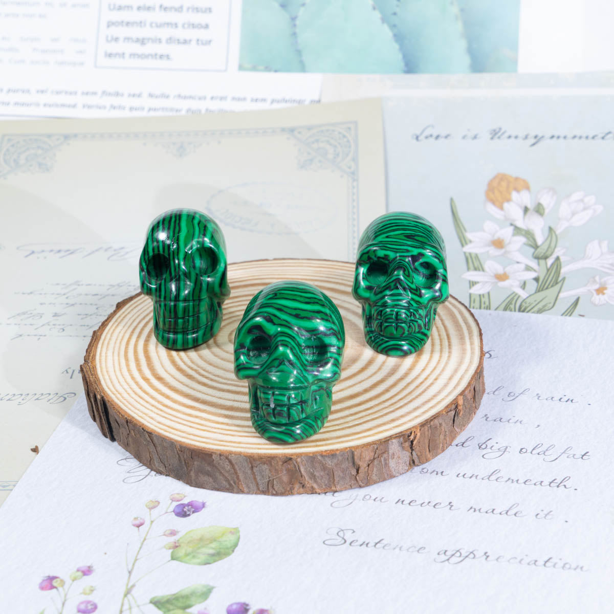 1.5-Inch Malachite Skull In Bulk