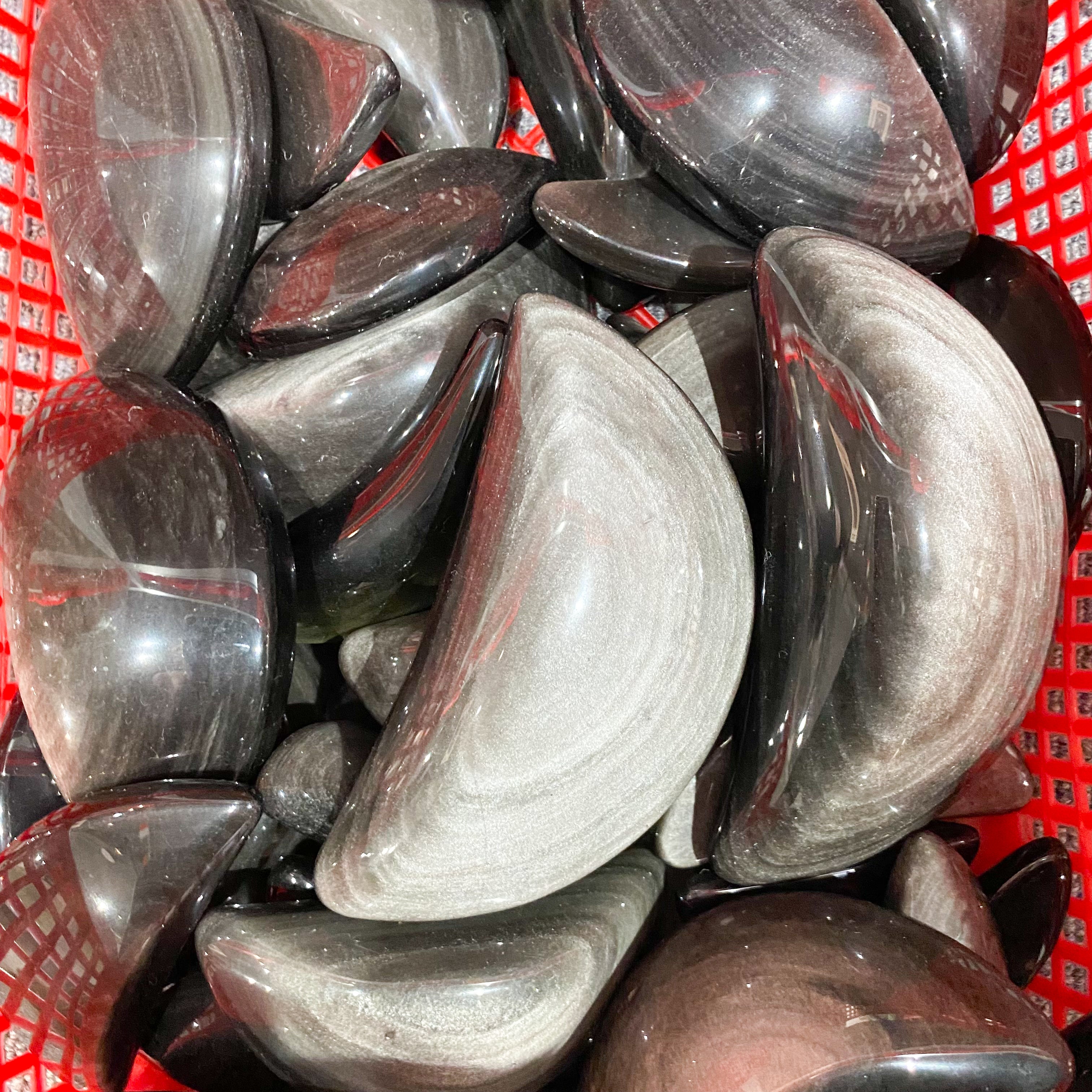 Silver Obsidian Palm Stone In Bulk