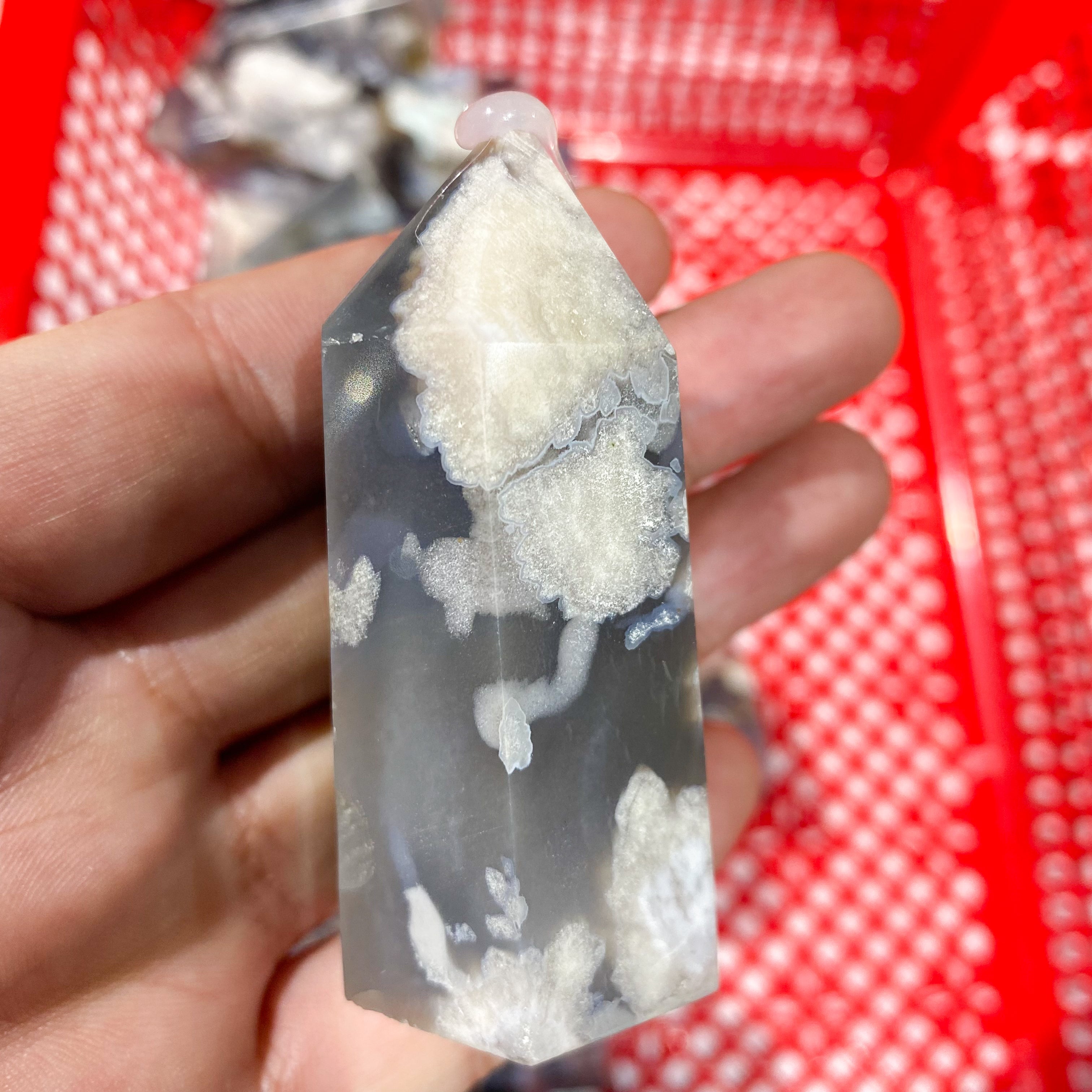 Black Flower Agate Point In Bulk